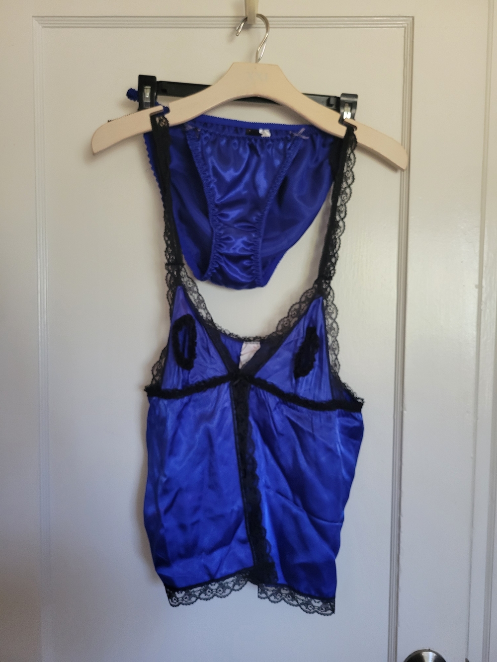 Vintage Frederick's of Hollywood, blue black lace, teddy, nighty lingerie